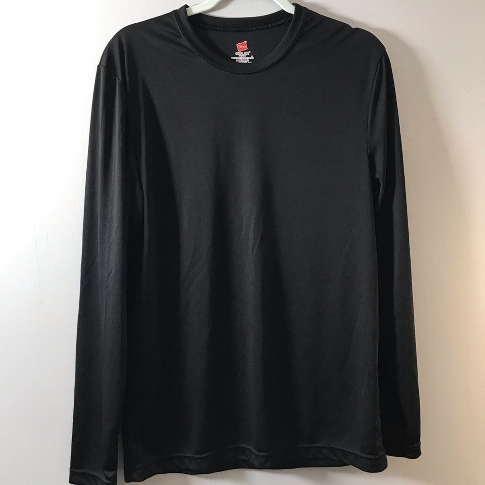 Hanes Sport Mens M Black Poly Long Sleeve Tee